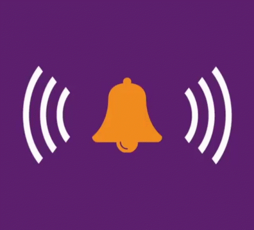 A Purple Background With A Bell And Two White Lines GIF