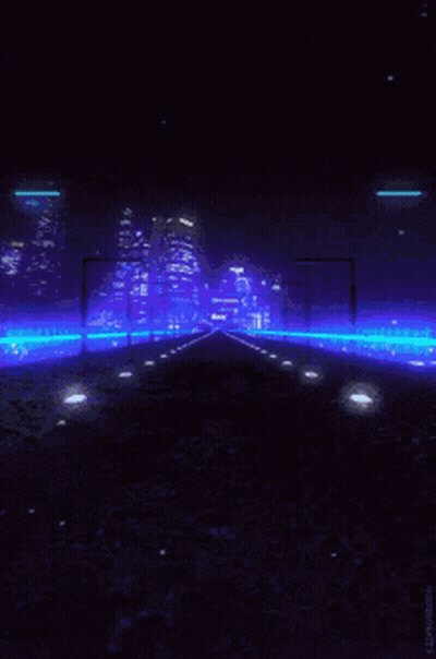 A Purple Background With A City In The Distance GIF