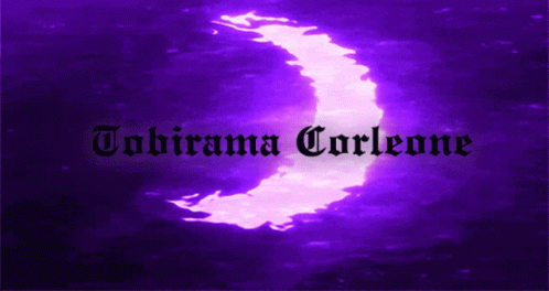 A Purple Background With A Crescent Moon And The Name Tabirama Carleone On It GIF