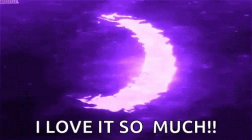 A Purple Background With A Crescent Moon And The Words I Love It So Much ! GIF