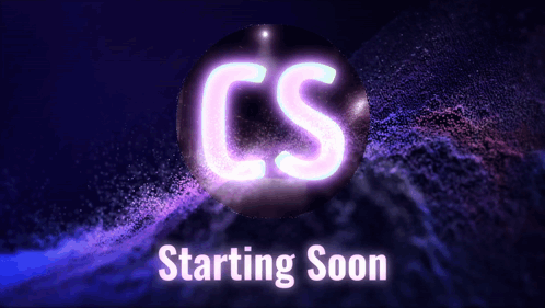 A Purple Background With A Cs Logo And The Words Starting Soon GIF