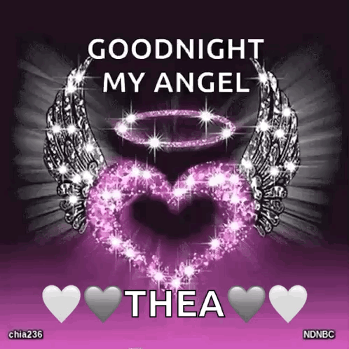 A Purple Background With A Heart And Wings And The Words Goodnight My Angel Thea GIF