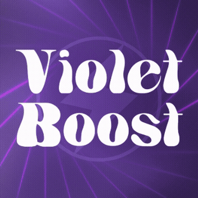 a purple background with a lightning bolt and the words violet boost