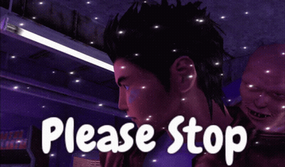 A Purple Background With A Man And The Words Please Stop On It GIF