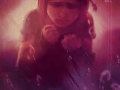 A Purple Background With A Person Holding A Sign That Says ' Aww ' On It GIF