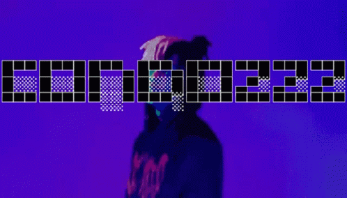 A Purple Background With A Person Wearing A Hoodie That Says Aoyama GIF