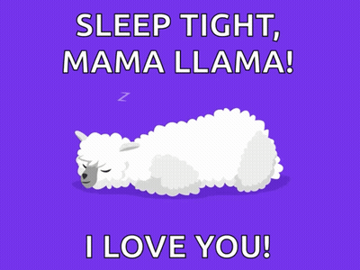 A Purple Background With A White Sheep Sleeping And The Words Sleep Tight Mama Llama I Love You GIF