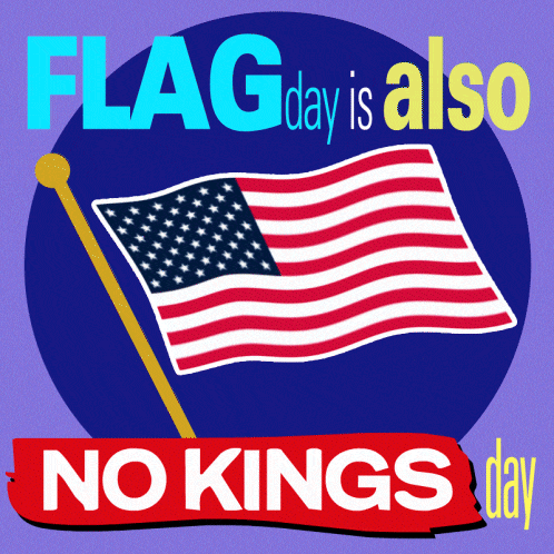 A Purple Background With An American Flag And The Words Flag Day Is Also No Kings Day GIF
