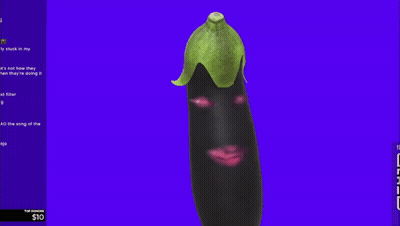 A Purple Background With An Eggplant With A Green Leaf On Top Of It GIF