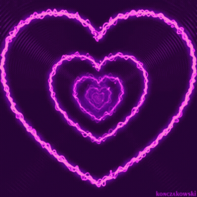 A Purple Background With Glowing Pink Hearts And The Name Konczakowski GIF