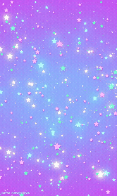 A Purple Background With Lots Of Stars And The Name Geya Shvecova GIF
