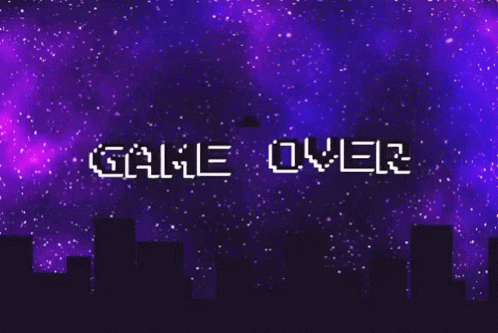 A Purple Background With The Words Game Over Written In White Letters GIF