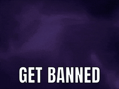 A Purple Background With The Words Get Banned Written On It GIF