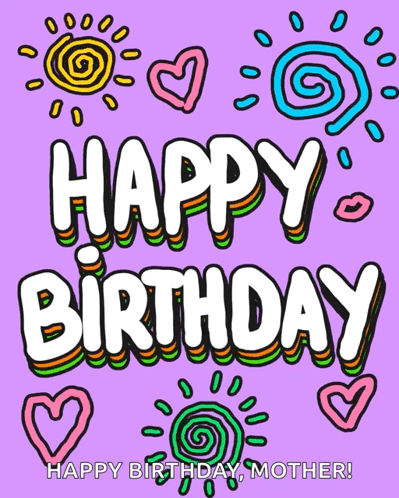 A Purple Background With The Words " Happy Birthday " And " Happy Birthday Mother " GIF
