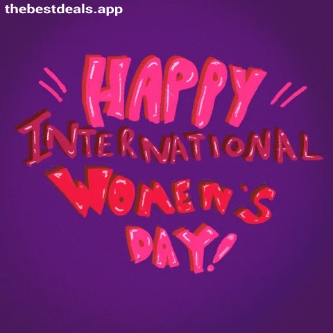 A Purple Background With The Words Happy International Women 'S Day Written In Red GIF