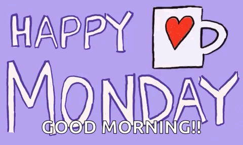 A Purple Background With The Words Happy Monday Good Morning Written On It GIF