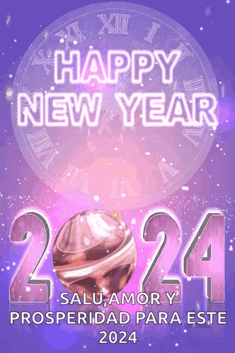 A Purple Background With The Words Happy New Year 2024 On It GIF