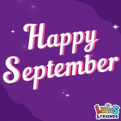 A Purple Background With The Words Happy September Written In White GIF