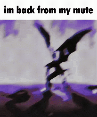 A Purple Background With The Words Im Back From My Mute Written On It GIF