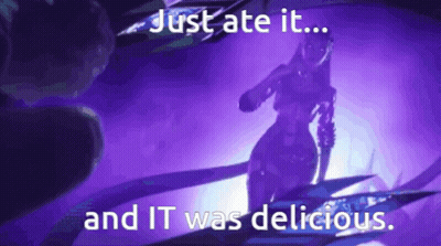 A Purple Background With The Words " Just Ate It ... And It Was Delicious " GIF