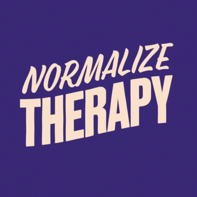 A Purple Background With The Words Normalize Therapy Written On It GIF