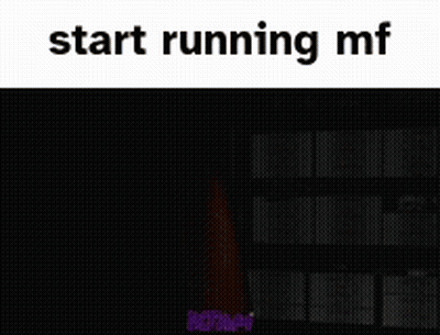 A Purple Background With The Words `` Start Running Mf '' And `` Twenty Minutes Later '' . GIF