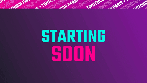 A Purple Background With The Words Starting Soon GIF