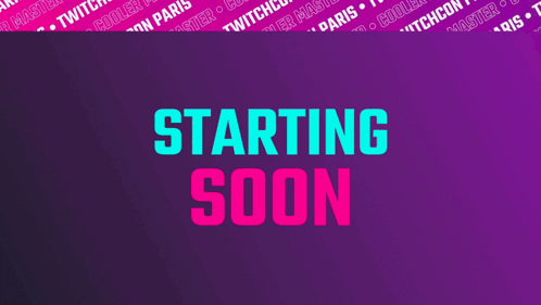 A Purple Background With The Words Starting Soon GIF