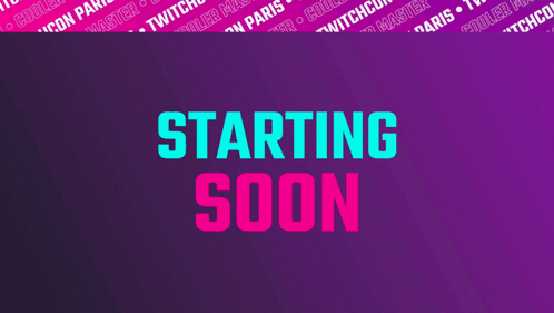 A Purple Background With The Words Starting Soon GIF
