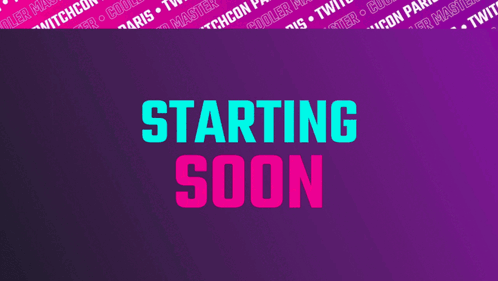 A Purple Background With The Words Starting Soon GIF