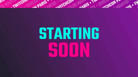 A Purple Background With The Words Starting Soon Written On It GIF