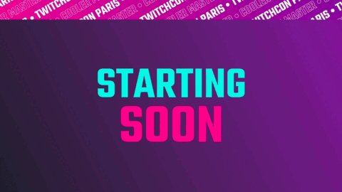 A Purple Background With The Words Starting Soon Written On It GIF