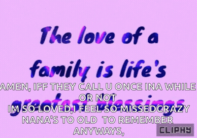 A Purple Background With The Words " The Love Of A Family Is Life 'S Amen " GIF