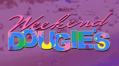 A Purple Background With The Words Weekend Dougie 'S On It GIF