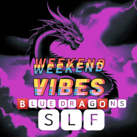 A Purple Background With The Words Weekend Vibes Blue Dragons Slf GIF