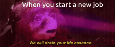 A Purple Background With The Words When You Start A New Job GIF