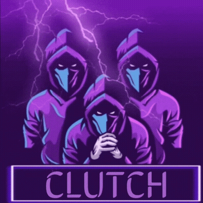 A Purple Background With Three Hooded Figures And The Word Clutch At The Bottom GIF