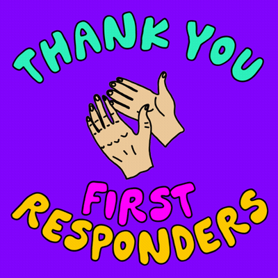 A Purple Background With Two Hands Clapping And The Words Thank You First Responders GIF