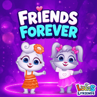 A Purple Background With Two Rabbits And The Words " Friends Forever " GIF