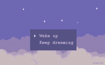 A Purple Background With White Clouds And The Words Wake Up Keep Dreaming GIF