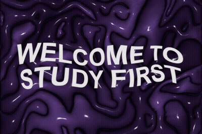 A Purple Background With White Text That Says Welcome To Study First GIF