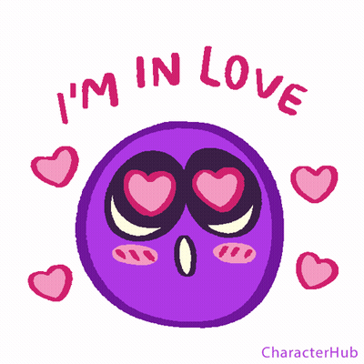 A Purple Ball With Hearts In Its Eyes And The Words I 'M In Love Above It GIF