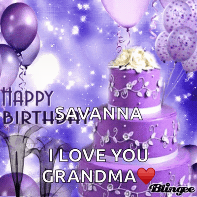 A Purple Birthday Cake With The Words Happy Birthsavannah I Love You Grandma On It GIF