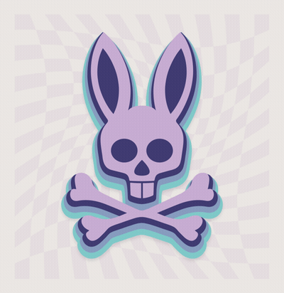A Purple Bunny With A Skull And Crossbones On Its Head GIF