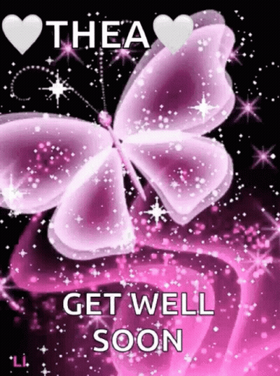 A Purple Butterfly With The Words Get Well Soon On It GIF