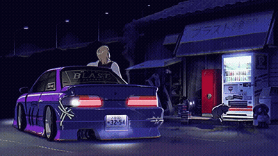 A Purple Car With The License Plate Number 32-54 GIF