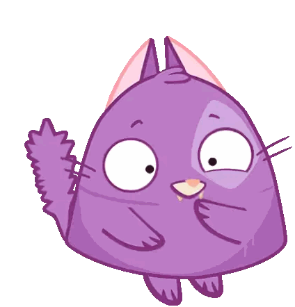 A Purple Cartoon Cat Is Making A Funny Face With Its Mouth Open Sticker