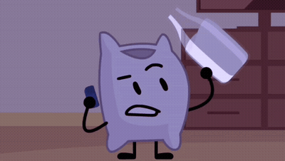 A Purple Cartoon Character Is Holding A Cup And A Bottle GIF