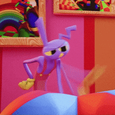 A Purple Cartoon Character Is Holding A Sign That Says ' $ 12 ' On It GIF