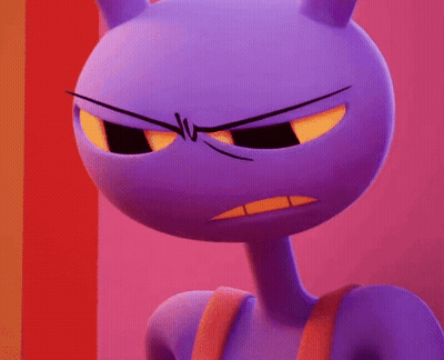 A Purple Cartoon Character Is Making An Angry Face GIF